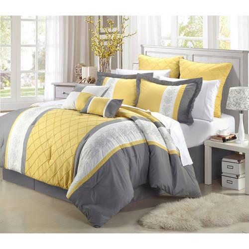 Chic Home Arlington 8-Piece Embroidered Comforter Set, Queen, Yellow