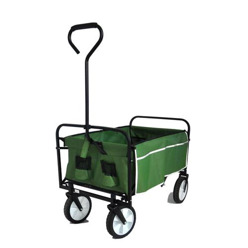 Camping Wagon Collapsible beach folding Trolley Duty Utility Garden Yard Cart shopping with side bag cup holder Green