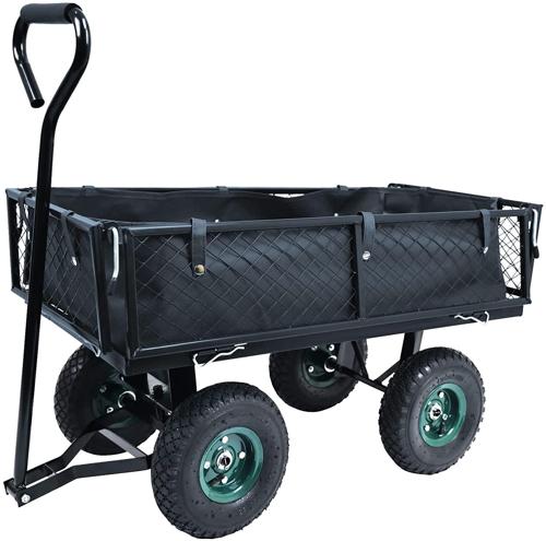 Elevon Heavy Duty Garden Cart, 400 Lb Weight Capacity, Liner Included, Mesh Steel Folding Utility Wagon with Removable Sides and 10in Pneumatic Tires