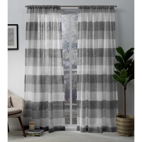 Exclusive Home Curtains Bern Stripe Light Filtering Semi-Sheer Rod Pocket Curtain Panel Pair, 54&#215;84, Ash Grey