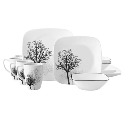 Corelle Square 16-Piece Dinnerware Set, Timber Shadows, Service for 4
