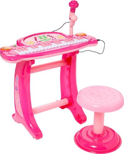 Dash Toyz Pink 36-Key Kids Piano Set W/Microphone and Chair Records and Plays Back Pink