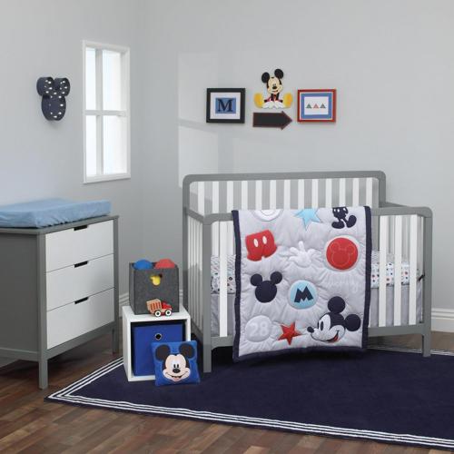 Disney Amazing Mickey Mouse Blue, Red, 3-Piece Nursery Crib Bedding Set-Comforter, sheet, crib skirt, Infant Boy