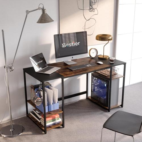 Bestier 55 Inches Computer Desk PC Laptop Table with 4 Storage Shelves in Rustic Brown