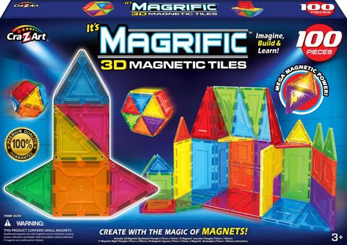 Cra-Z-Art Magrific 100 Piece Multicolor 3D Magnetic Tiles Set, Fun STEM Toy for Ages 3 and up