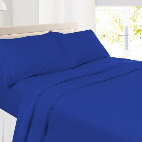 Clara Clark Premier 1800 Microfiber Collection 3-Line Bed Sheet Set, Full Size, Royal Blue