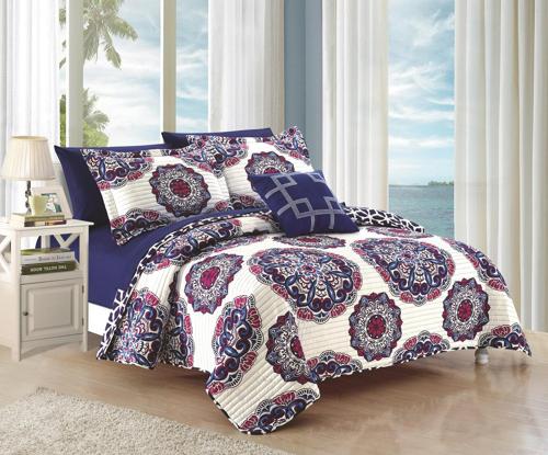Chic Home Miranda 4-Piece Reversible Abstract Quilt Set, King, Navy