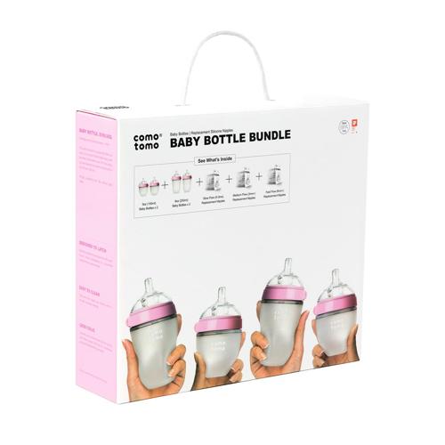 comotomo Baby Bottle Bundle, Pink