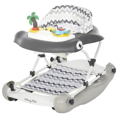 Dream On Me 2-in-1 Aloha Fun Activity Baby Walker And Rocker, Grey