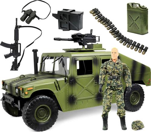 Click N' Play Military Jumbo 12 Inch Long Humvee Vehicle Action Figure Play Set With Accessories.