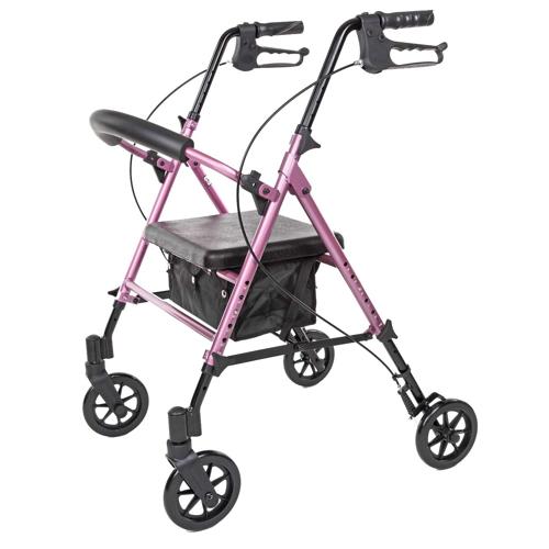 Carex Step 'N Rest Aluminum Rolling Walker For Seniors, Pink, Rollator Walker With Seat, Back Support, 6 Inch Wheels, 250lbs Support, Lightweight