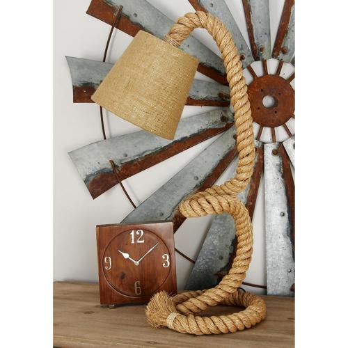 DecMode 32 Handmade Rope Styled Brown Desk Lamp with Brown Fabric Shade