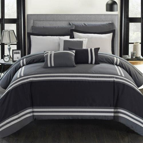 Chic Home Georgette 10-Piece Solid Color Comforter Set, King, Grey
