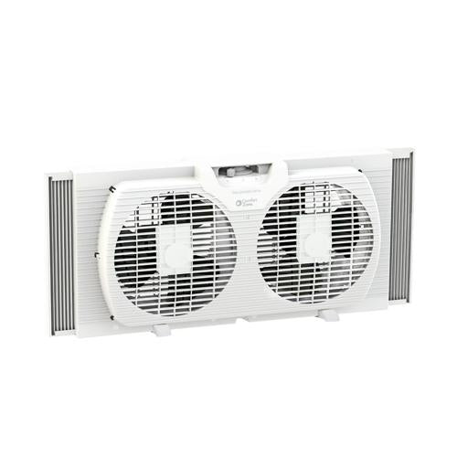 Comfort Zone 9 Twin Window Fan with Reversible Airflow Control, Auto-Locking Expanders and 2-Speed Fan Switch, White