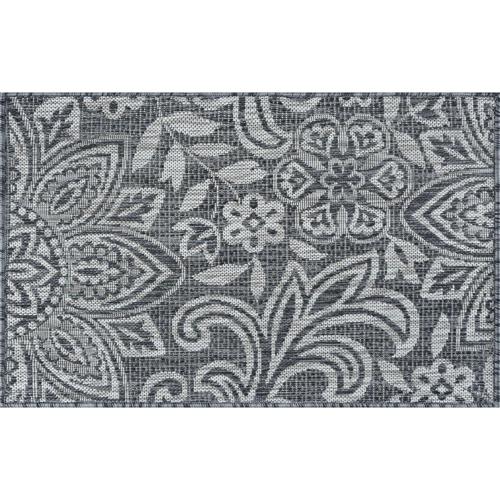 Bliss Rugs 2'*3' Charcoal and Light Gray Floral Outdoor Rug