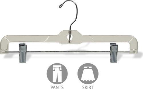 Clear Plastic Kids Bottom Hanger, Box of 100 Small 12 inch Space Saving Pant Hangers with 360 Degree Chrome Swivel Hook by International Hanger