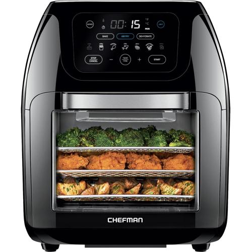 Chefman Digital Air Fryer+ Rotisserie, Dehydrator, Oven, Black, 10L