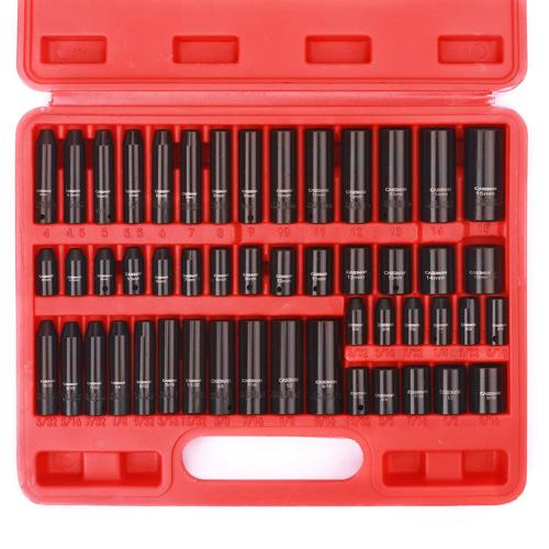 CASOMAN 1/4 inch Drive Master Impact Socket Set, 50-Piece, 6-Point, SAE/Metric, 5/32 inch - 9/16 inch, 4mm - 15mm, Standard/Deep,CR-V