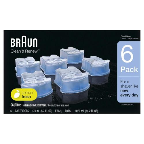 Braun Clean and Renew Razor Replacement Head Refill Cartridges CCR, Lemon Fresh, 6 Pk