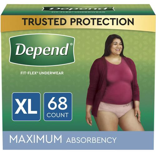 Depend Fit-Flex Incontinence Underwear for Women, Maximum Absorbency, XL, Blush, 68ct