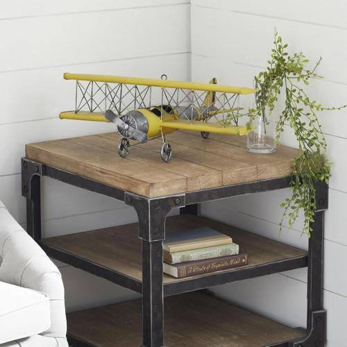 DecMode Indoor Yellow Metal Vintage Airplane Wall Decor