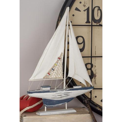 DecMode Wood Coastal Sail Boat Sculpture, White, 2 - Pieces