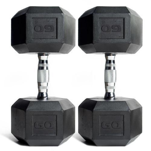 CAP Barbell, 60lb Coated Rubber Hex Dumbbell, Pair (Ships in 2 Boxes)