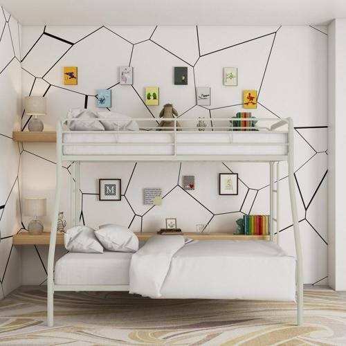 DHP Dusty Twin over Full Metal Bunk Bed Frame with Integrated Ladder, Off White