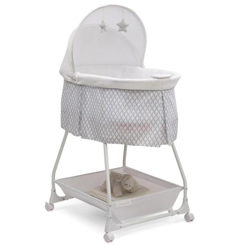 Delta Children Deluxe Soothing Dreams Bassinet with Calming and Convenient Features, Grey Windchime