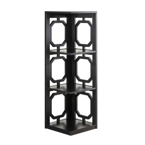 Convenience Concepts Omega Three-Shelf Corner Bookcase in Black Wood Finish