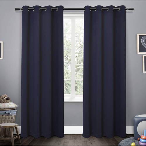 Exclusive Home Curtains Sateen Twill Woven Room Darkening Blackout Grommet Top Curtain Panel Pair, 52&#215;96, Navy