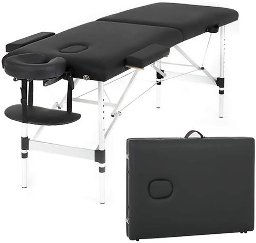BestMassage 73 Inch 2 Fold Massage Bed Spa Bed Aluminium Height Adjustable,Black