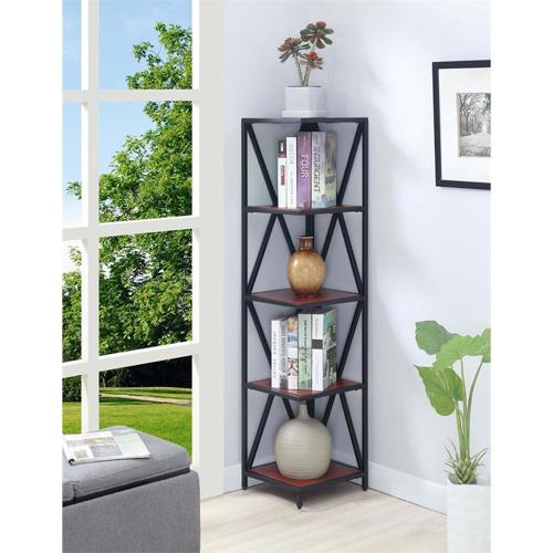 Convenience Concepts Tucson Metal 5 Tier Corner Bookcase, Cherry/Black