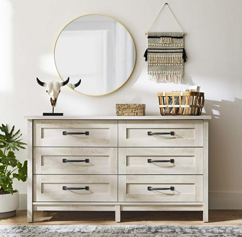 Better Homes and Gardens Modern Farmhouse 6 - Drawer Dresser, Rustic White Finish