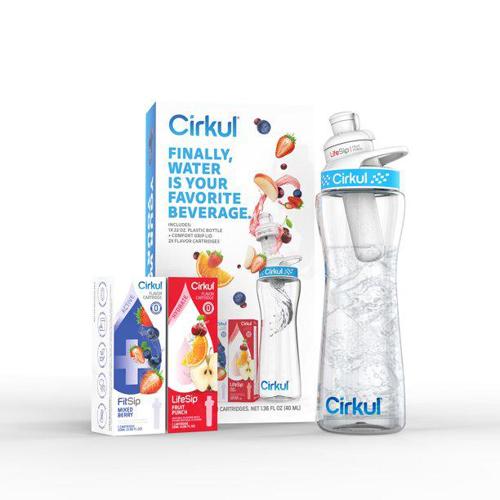 Cirkul 22oz Plastic Water Bottle Starter Kit with Blue Lid and 2 Flavor Cartridges (Fruit Punch and Mixed Berry)