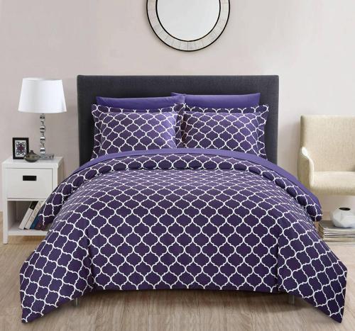 Chic Home Finlay 3-Piece Reversible Solid Color Duvet Cover Set, Queen, Plum
