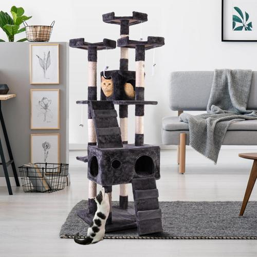 Coziwow 67 Cat Tree Pet Kitty Play House Tower Condo Furniture Scratching Post, Gray