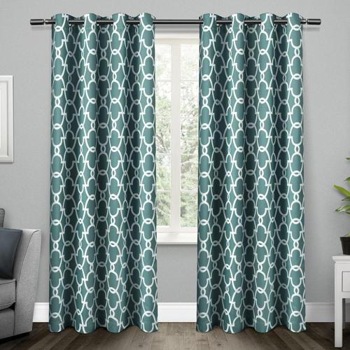 Exclusive Home Curtains Gates Sateen Room Darkening Blackout Thermal Grommet Top Curtain Panel Pair, 52&#215;96, Teal