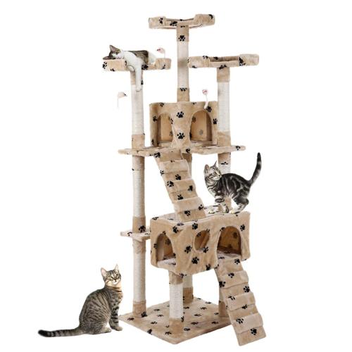 Coziwow 67 Cat Tree and Condo Scratching Post Tower, Beige with Paws